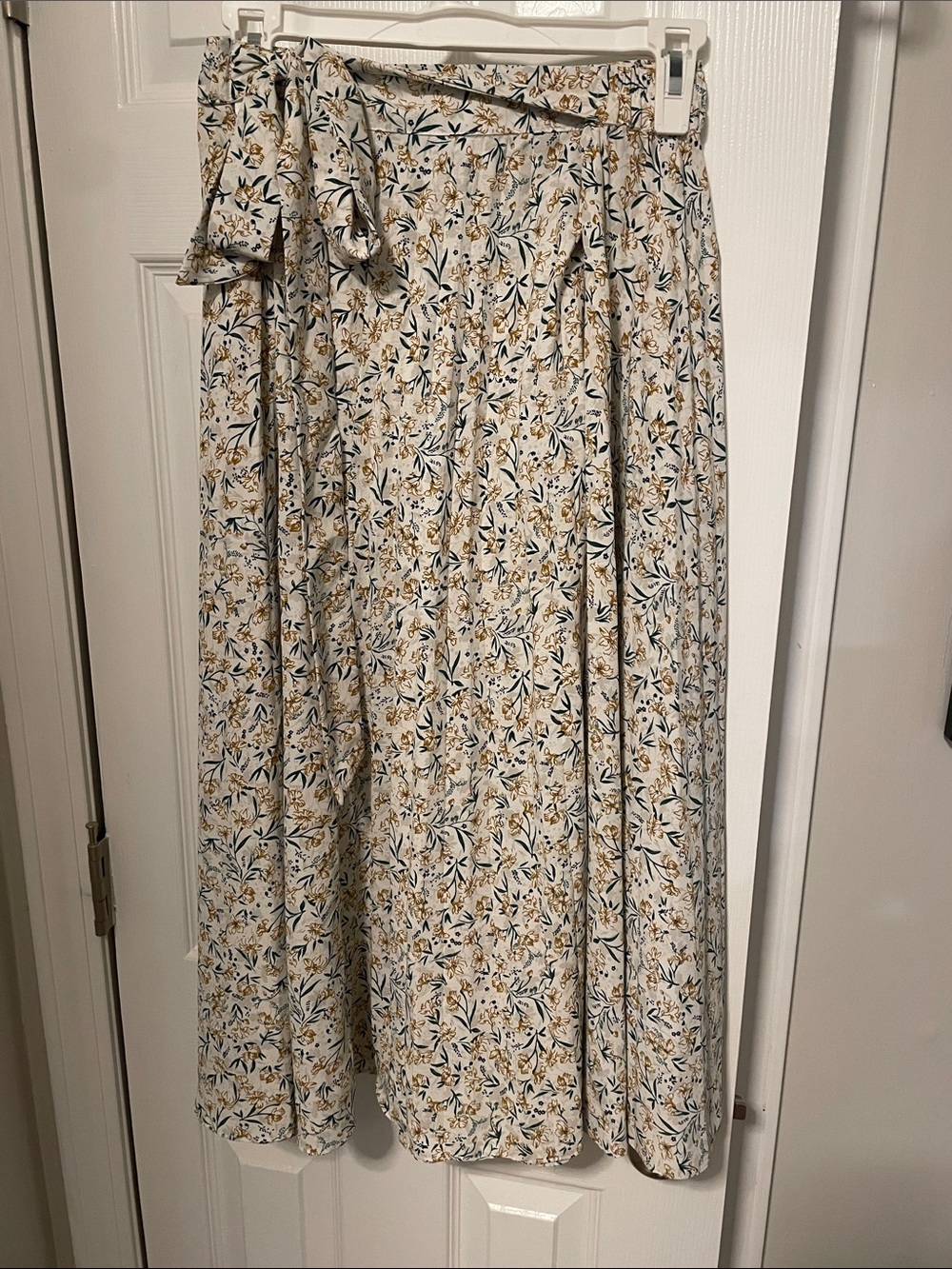 Skies Are Blue Cream Midi Dress with Yellow & Green Floral Print